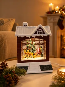Filigranes Weihnachts-Schneekugel-Nachtlicht-Haus mit Weihnachtsmann und Rentier-Szenen