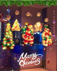 Warm LED Christmas window hanging lights with Santa Claus, Snowman and Tree shapes