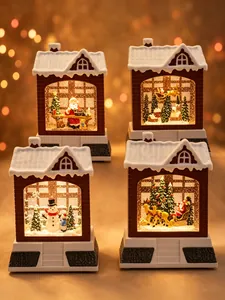 Dekoratives Set aus vier LED-Weihnachtslaternen mit Weihnachtsmann und Schneemann im Glashaus