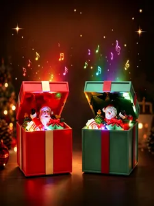 Two Christmas glowing music gift boxes with Santa and Snowman in festive red and green