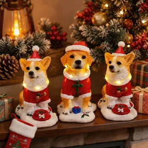 Christmas glowing Corgi and Golden Retriever resin dog figurines holiday decor