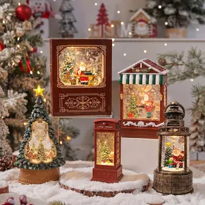 Vintage leuchtende Weihnachts-Wasserlaternen mit internem Schneekugel-Musikbox-Effekt