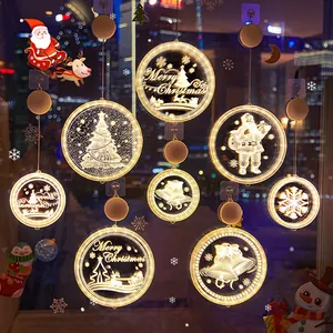 LED Christmas Window Hanging Light Suction Cup Battery Operated Acrylic 3D Laser Engraved Lamp For Shop Home Holiday Decor