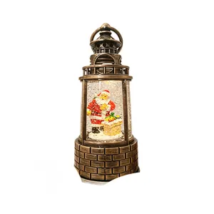 Vintage Weihnachtsaterne aus Bronze mit Weihnachtsmann und glitzerndem Schneewirbel
