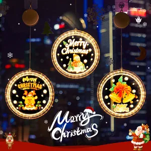 Decorative Christmas LED suction cup lights with festive snowman and bell designs