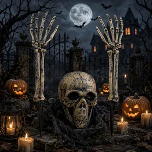 Halloween Skelett Hand Erdspieße Und Totenkopf Kopf Outdoor Garten Dekorationen Spukhaus Requisiten Innenhof Party Schmuck