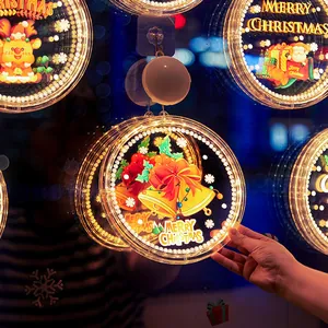 Decorative circular LED Christmas window hanging lights with warm Merry Christmas motifs
