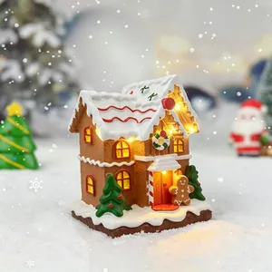 Casetta di pan di zenzero natalizia luminosa con musica e LED per decoro scrivania
