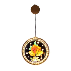 Circular LED Christmas hanging light with golden bells and Merry Christmas text