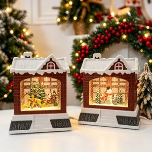 Weihnachtliche Schneekugel-Laterne mit Weihnachtsmann und Schneemann, warmes LED-Licht