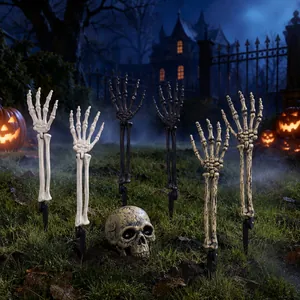 Realistisches Halloween Skelett Hand Stecker und Totenkopf Set für den Außenbereich
