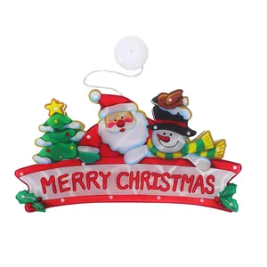 Luminous Christmas window hanging with Santa snowman and Merry Christmas banner
