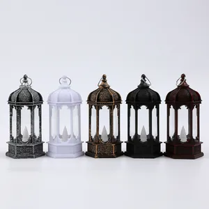 Set of five vintage hexagonal LED candle lanterns in assorted colors for festive decor