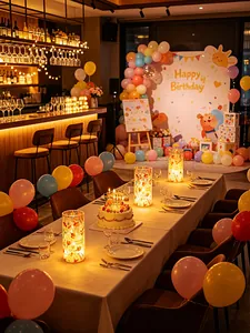 Vela electrónica LED con patrones coloridos para decoración de mesa de cumpleaños