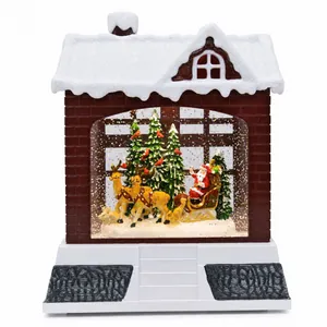 Festliche Weihnachts-Schneekugel-Laterne mit Weihnachtsmann und der Rentier-Szene