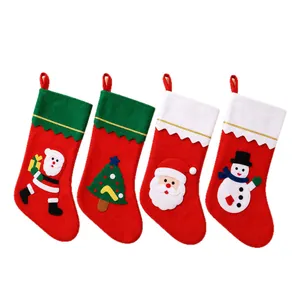 Lot de 4 grandes chaussettes de Noël rouges avec motifs Père Noël et bonhomme