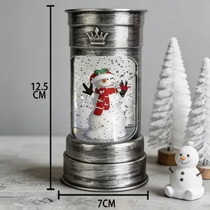 Lanterne à eau de Noël argentée avec bonhomme de neige, lampe décorative de 12,5x7cm