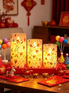 Set de tres velas LED con coloridos estampados de Happy Birthday