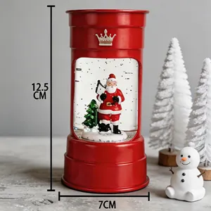 Lanterne boule à neige de Noël rouge avec figurine de Père Noël, dimensions 12,5x7cm