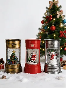 Lot de trois lanternes à eau de Noël vintage avec Père Noël, sapin et bonhomme de neige