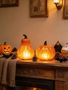 Luces de calabaza de cristal craquelado vintage con brillo cálido para Halloween