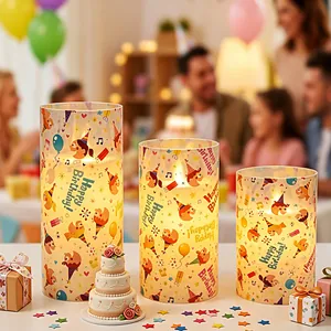 Vela Electrónica LED Happy Birthday Impresa con UV Luz de Pilar de Plástico Parpadeante Sin Llama para Decoración de Fiesta
