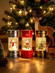 Lot de trois lanternes boules à neige de Noël vintage avec scènes du Père Noël