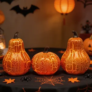 Lámparas decorativas de calabaza naranja brillante con textura agrietada para Halloween