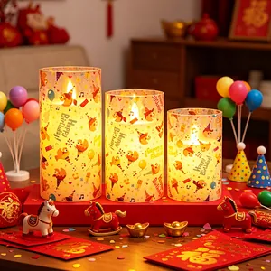 Juego de 3 velas electrónicas LED festivas con estampado de pájaros de cumpleaños