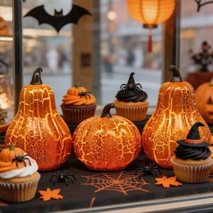 Farolillos de calabaza vintage de cristal craquelado para decoración de Halloween