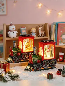 Festive LED Christmas train lanterns with Santa and snowman scenes on snow