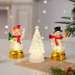 Ornement de Noël en Cristal LED Bonhomme de Neige Père Noël Sapin de Noël Avec Base Dorée Décoration de Table Veilleuse