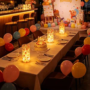 Velas electrónicas HAPPY de luz cálida con patrones impresos UV para decoro de fiesta