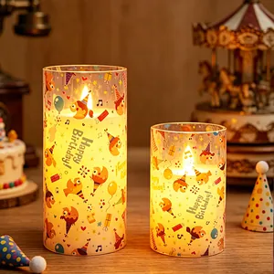 Velas LED de cumpleaños con patrones coloridos de Happy Birthday y accesorios