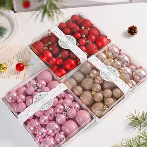 Set of 42 Christmas ball ornaments in red pink and gold for holiday tree decoration
