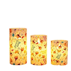 Juego de 3 velas LED decorativas amarillo cálido con diseños UV de Happy Birthday