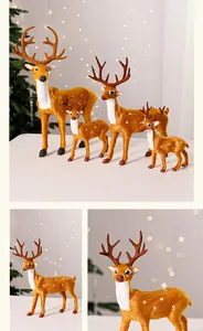 Detailed view of simulated Christmas reindeer ornaments with faux fur texture