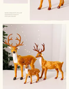 Realistic fur texture detail and group display of simulation Christmas deer figurines