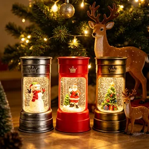Lanterne à Eau Boule de Neige de Noël LED Ornement Baril de Pétrole Père Noël Bonhomme de Neige Sapin Paillettes