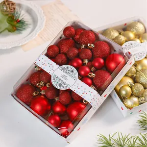 42-piece festive Christmas ball ornament set in red and gold glitter and matte finish.