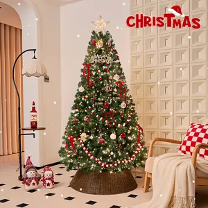 Albero di Natale Artificiale Dorato Sognante Con Luci LED Fiocchi Punta a Stella Set di Decorazioni per Casa Negozio Festa