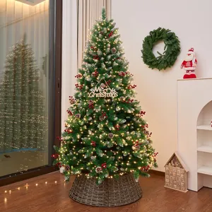 New Premium Christmas Tree with Pine Cones Red Bows DIY Large Ornament for Home Living Room Festival Decor