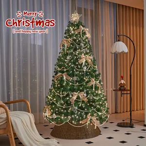 Premium pre-lit Christmas tree with golden bows and pearl garlands for home decor