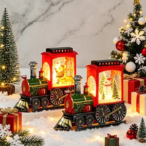 Festive LED Christmas train lantern lights with Santa and Snowman holiday decor