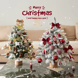 DIY Flocked Tabletop Christmas Tree With LED Lights Mini Snowy Christmas Tree Ornament For Home Office Desk Decoration Gifts