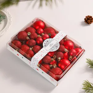 A 42-piece boxed set of red Christmas ball ornaments with matte and glitter finishes