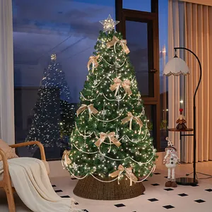 Premium 2025 pre-lit Christmas tree with gold bows and pearl garlands for home decor