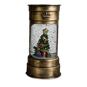 Lanterne à eau de Noël en forme de baril d'huile en bronze avec sapin et paillettes