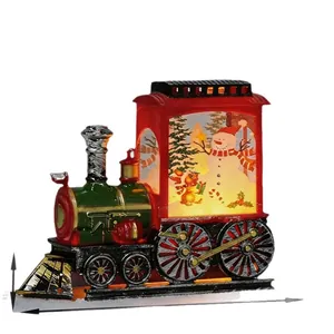 Festive red Christmas LED train light with snowman scene decoration for holiday parties