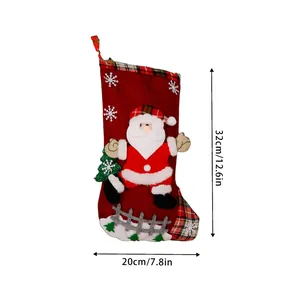 Linen Christmas stocking gift bag with Santa Claus, measuring 32cm by 20cm